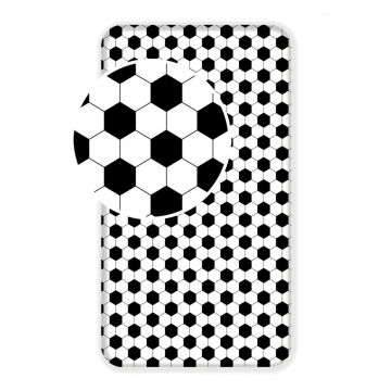 Cearceaf pentru copii alb-negru din bumbac pentru pat de o persoană cu elastic 90x200 cm Football – Jerry Fabrics