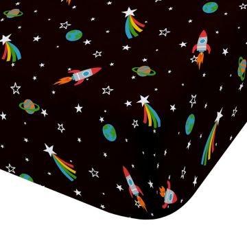 Cearceaf pentru copii negru pentru pat dublu cu elastic 135x190 cm Rainbow Rockets – Catherine Lansfield