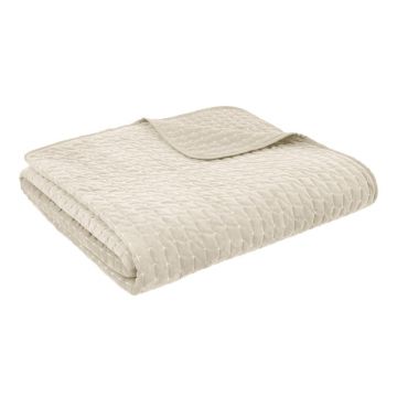 Cuvertură bej matlasată din catifea 240x260 cm Attica Velvet Embroidered – Bianca