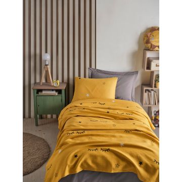 Cuvertura Pique pentru pat 1 Persoana Model Dide v2 Yellow