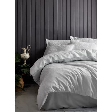 Lenjerie de pat dublu, Bumbac 100% Satinat Model Leaf Ice Blue