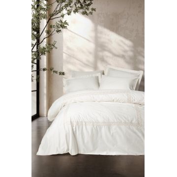 Lenjerie de pat dublu, Bumbac 100% Satinat Model Riley Ecru