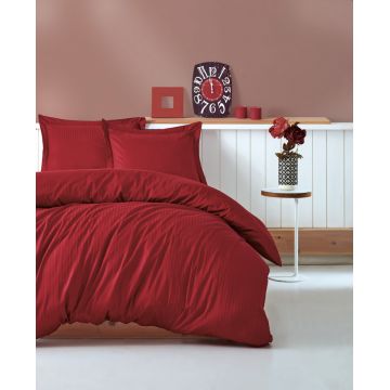 Lenjerie de pat dublu, Bumbac 100% Satinat Model Stripe Claret Red