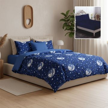 Lenjerie de pat finet 6 piese, cearceaf pat cu elastic, cearceaf pilota 200x230, 2 fete perna 50x70, 2 fete perna 70x70, Extra, Galaxy