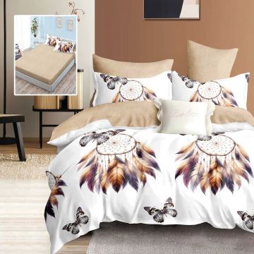 Lenjerie de pat finet 6 piese, cearceaf pat cu elastic, cearceaf pilota 200x230, 2 fete perna 50x70, 2 fete perna 70x70, Extra, Pene crem