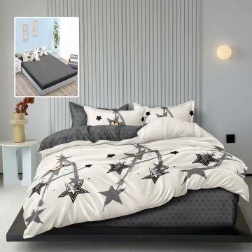 Lenjerie de pat finet 6 piese, cearceaf pat cu elastic, cearceaf pilota 200x230, 2 fete perna 50x70, 2 fete perna 70x70, Extra, Stelute