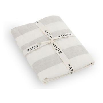 Lenjerie de pat gri deschis/crem din in pentru pat de o persoană 135x200 cm Natural Stripes – Native Natural