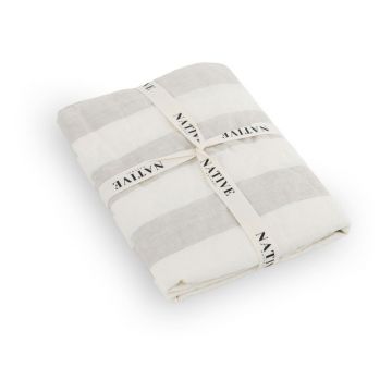 Lenjerie de pat gri deschis/crem din in pentru pat de o persoană 135x200 cm Natural Stripes – Native Natural