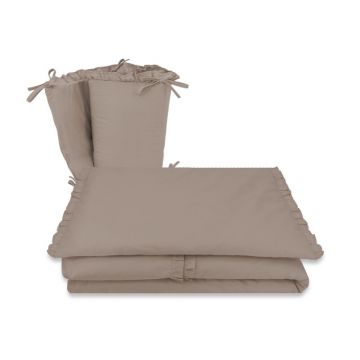 Lenjerie patut cu 3 piese, MimiNu, Pentru patut 120x60 cm, Cu volanase, Cu protectie laterala, Din bumbac certificat Oeko Tex Standard 100, Colectia Royal, Mocha