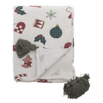 Pătură albă 130x160 cm cu model de Crăciun Yule – Bloomingville