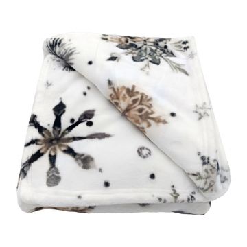 Pătură albă din micropluș/cocolino 150x200 cm cu model de Crăciun Nord Flake – My House