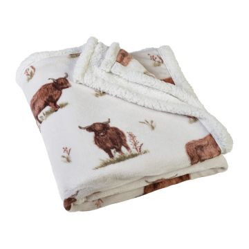 Pătură maro-bej din micropluș/cocolino 130x170 cm Angus Highland Cow – Catherine Lansfield