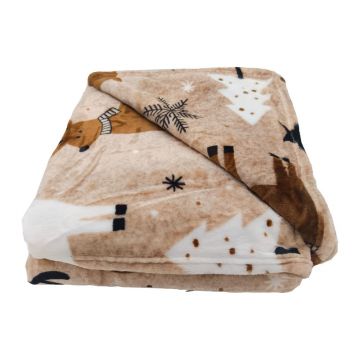 Pătură maro din micropluș/cocolino 150x200 cm cu model de Crăciun Nordic Fairytale – My House