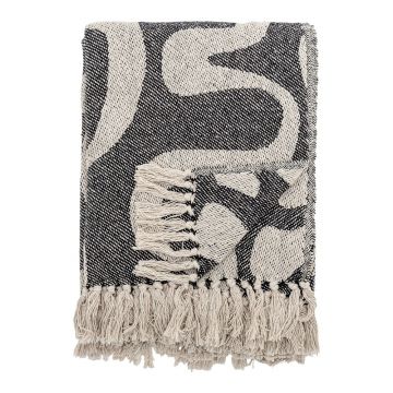 Pătură neagră/bej din bumbac reciclat 130x160 cm Salobre – Bloomingville