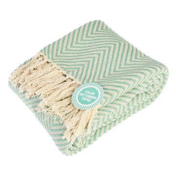 Pătură verde-mentă din bumbac 150x235 cm Herringbone – Rex London