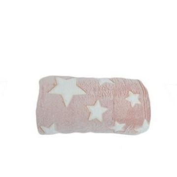 Paturica cu stelute fosforescente roz Flanel 170x130 cm