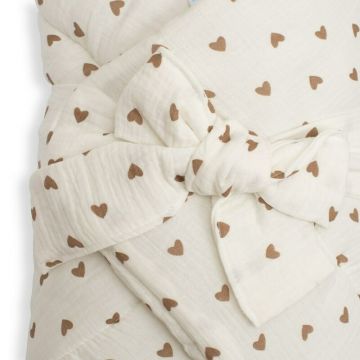 Paturica de infasat din muselina New Baby Little Heart 75x75 cm inchidere cu panglica
