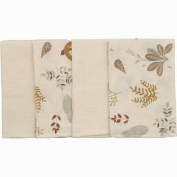Set 4 lavete din muselina Bubaba Beige Leafs 40x40 cm