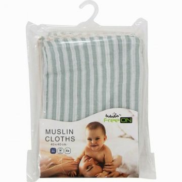 Set 4 lavete din muselina Bubaba Green Stripes 40x40 cm