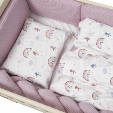 Set de lenjerie din bumbac pentru patut cu 6 piese Twins Waffle rozalb