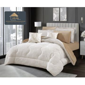 Set lenjerie de pat cu elastic ,cu pilota inclusa, blanita artificiala de iepure, 6 piese, Bej