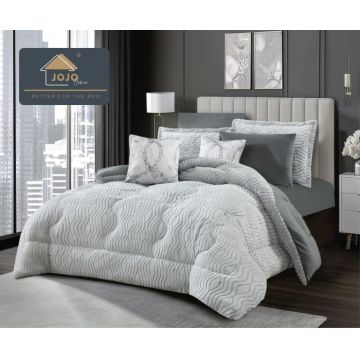 Set lenjerie de pat cu elastic ,cu pilota inclusa, blanita artificiala de iepure, 6 piese, Gri Deschis