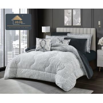 Set lenjerie de pat cu elastic ,cu pilota inclusa, blanita artificiala de iepure, 6 piese, Gri Inchis