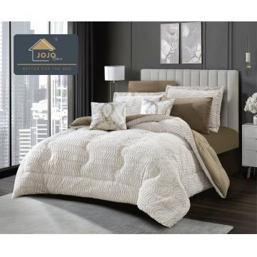 Set lenjerie de pat cu elastic ,cu pilota inclusa, blanita artificiala de iepure, 6 piese, Maro