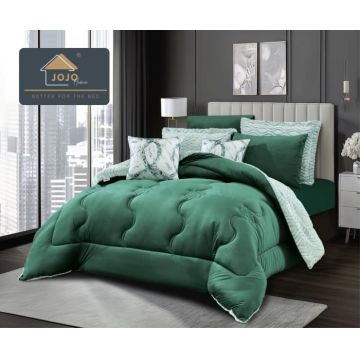 Set lenjerie de pat cu elastic ,cu pilota inclusa, blanita artificiala de iepure, 6 piese, Verde