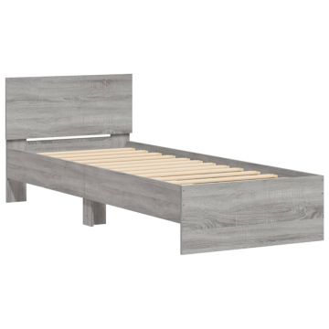 Cadru de pat cu tablie gri sonoma 75x190 cm lemn prelucrat