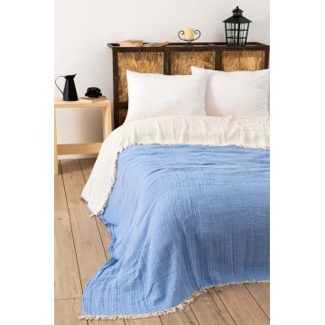 Cuvertura matlasata dubla, L'essentiel Maison, Muslin, Bumbac , Albastru deschis