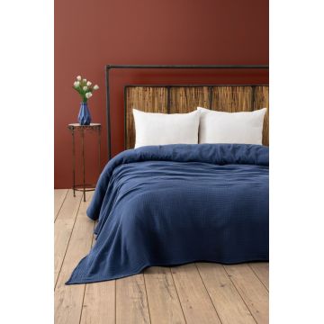 Cuvertura pentru Pat Dublu Model Muslin Navy Blue (220 x 250)