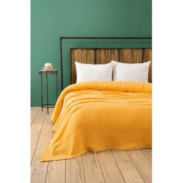 Cuvertura pentru Pat Dublu Model Muslin Yellow (220 x 250)