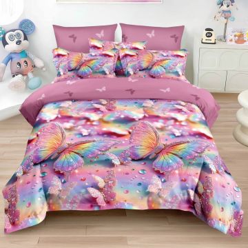 Lenjerie 3D Fluturasi roz curcubeu 6 Piese (Finet)