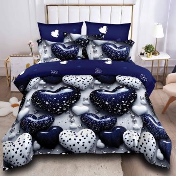 Lenjerie 3D Inimioare albastru 6 Piese (Finet)
