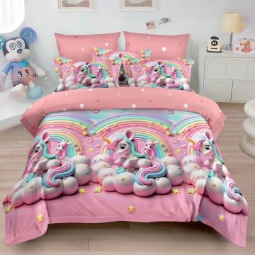 Lenjerie 3D Unicorn curcubeu V2 cu 6 Piese (Finet)
