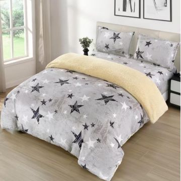 Lenjerie cu Elastic 180x200 Grey Star, 4 Piese, cu Blanita (Cocolino)
