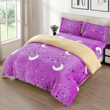 Lenjerie cu Elastic 180x200 Purple Night, 4 Piese, cu Blanita (Cocolino)