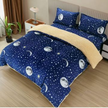 Lenjerie cu Elastic 180x200 Silent Night, 4 Piese, cu Blanita (Cocolino)