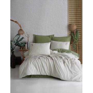 Lenjerie de pat dubla, L'essentiel Maison, Botanic, Bumbac, Verde