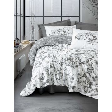 Lenjerie de pat dubla, L'essentiel Maison, Florva, Bumbac Ranforce, Antracit