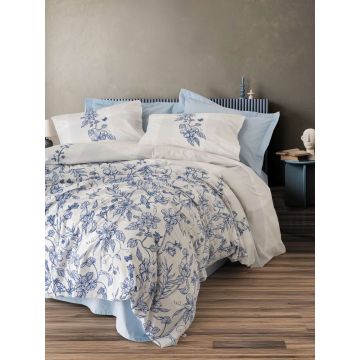 Lenjerie de pat dubla, L'essentiel Maison, Linora, Bumbac Ranforce, Albastru