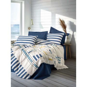 Lenjerie de pat dubla, L'essentiel Maison, Lunox, Bumbac Ranforce, Albastru inchis