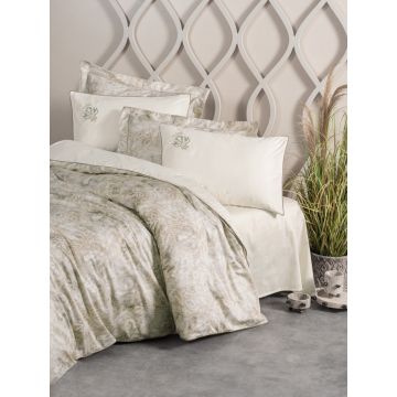 Lenjerie de pat dublu, Bumbac 100% Satinat Model Beatrix Beige