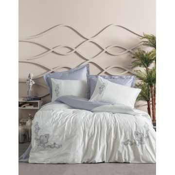 Lenjerie de pat dublu, Bumbac 100% Satinat Model Biana Grey