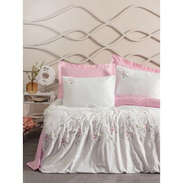 Lenjerie de pat dublu, Bumbac 100% Satinat Model Jolie Pink