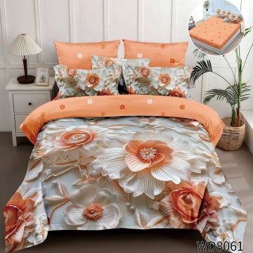 Lenjerie de pat Finet 5D Digital Print cu elastic – 4 piese, Coral Flower Elegance