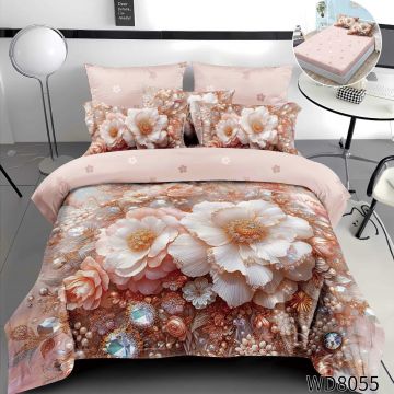 Lenjerie de pat Finet 5D Digital Print cu elastic – 4 piese, Crystal Floral Elegance