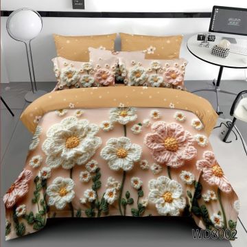 Lenjerie de pat Finet 5D Digital Print cu elastic – 4 piese, Daisy