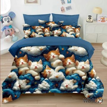 Lenjerie de pat Finet 5D Digital Print cu elastic – 4 piese, Dreamy Cloud Kittens